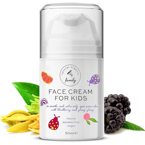 Gentle Face Cream Moisturizer for Kids and Preteens – Nourishing and Calming for All Skin Types – Natural Ingredients: Hyaluronic Acid and Vitamin E - Made in UK 50ml