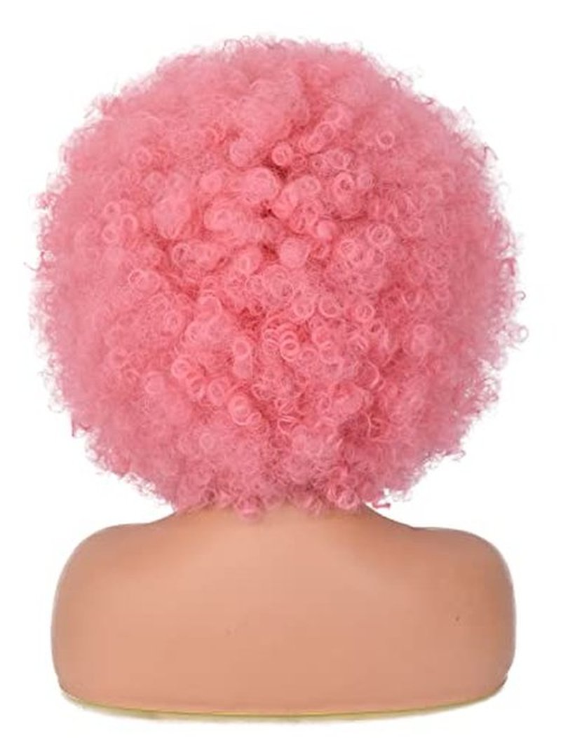 ANNISOUL Afro Wigs for Black Women Short Curly Afro Kinky Wig 70s Bouncy Huge Fluffy Puff Wigs Premium Synthetic for Cosplay and Daily(Pink)