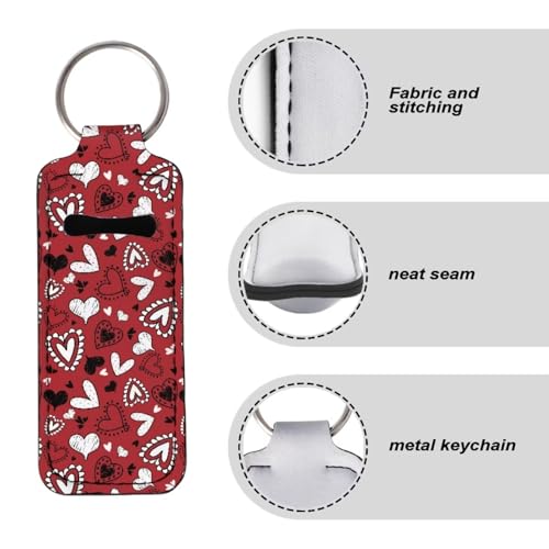 SEANATIVE Valentine's Day Love 5 PCS Lipstick Holder Keychain Chapstick Holder Lip Balm Holder Keyring Portable Neoprene Lipstick Holder Lipstick Pouch with Metal Key Ring for Travel Carry Lipstick