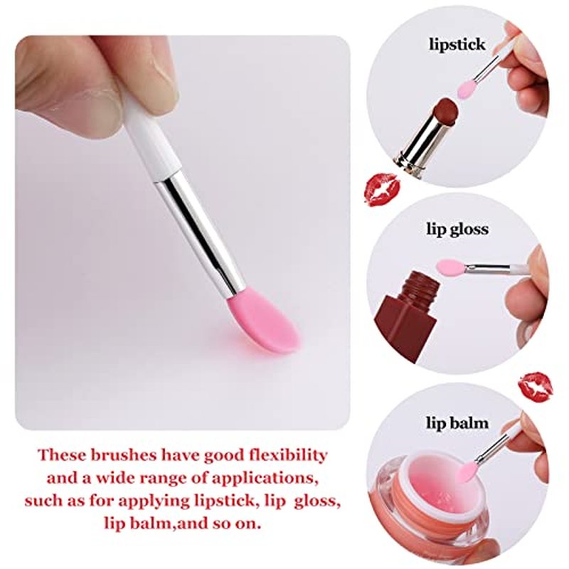 20 Pcs Silicone Lip Brush Covers and Lip Brushes for Lipsticks, Lip Gloss, Lip Balm and Other Cream Makeup Products (Pink, Green)