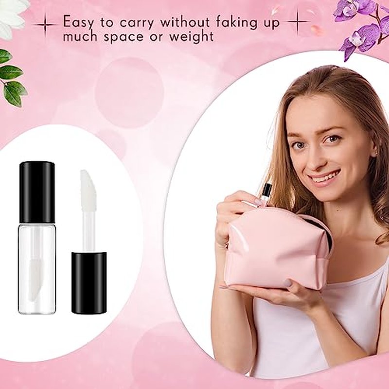 Jinei 150 Pcs Clear Empty Lip Balm Bottles 1.2ml Mini Lip Gloss Tubes, Refillable Lipstick Containers Transparent Plastic Clear Lipstick Tubes for Girl Women DIY Makeup Lip Sample Travel (Black)