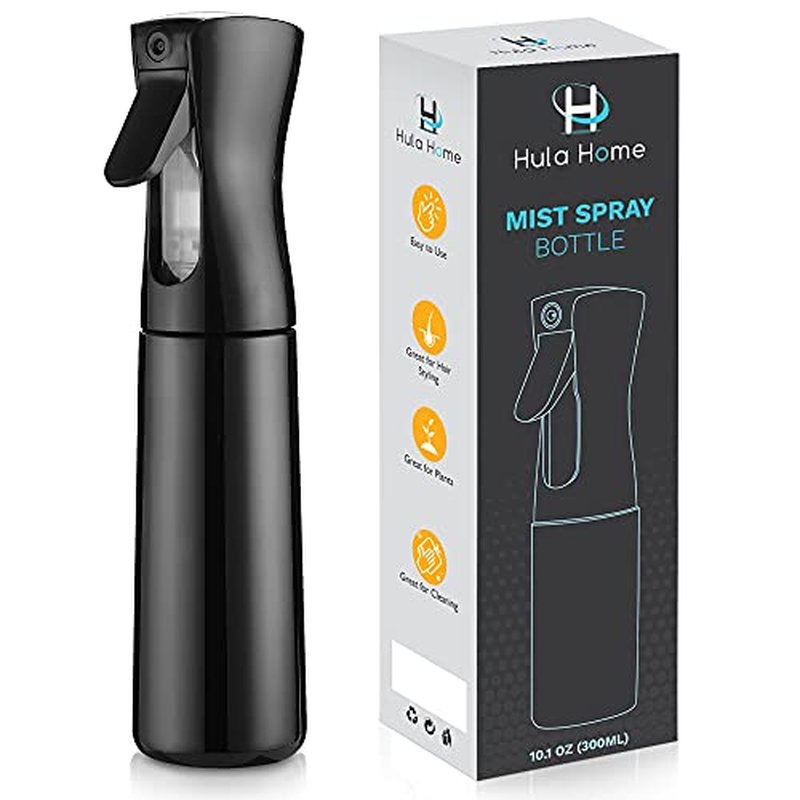 Hula Home Spray Bottle for Hair (10.1oz/300ml) - Powered by Flairosol® Spray Technology - Continuous Ultra Fine Mist Sprayer – For Hairstyling, Cleaning, Salons, Plants, Essential Oil & More - Black