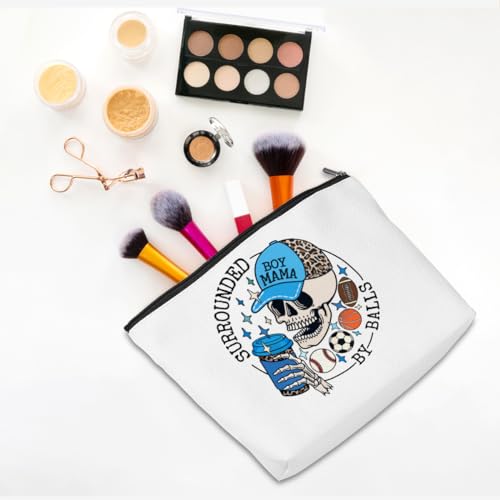 Boy Mother Mom Gifts Funny Makeup Bag Baseball Soccer Football Basketball Sports Gifts Skeleton Cosmetic Bag Sports Mama Zipper Pouch Gifts for Mom Women Sports Coach Birthday Gifts