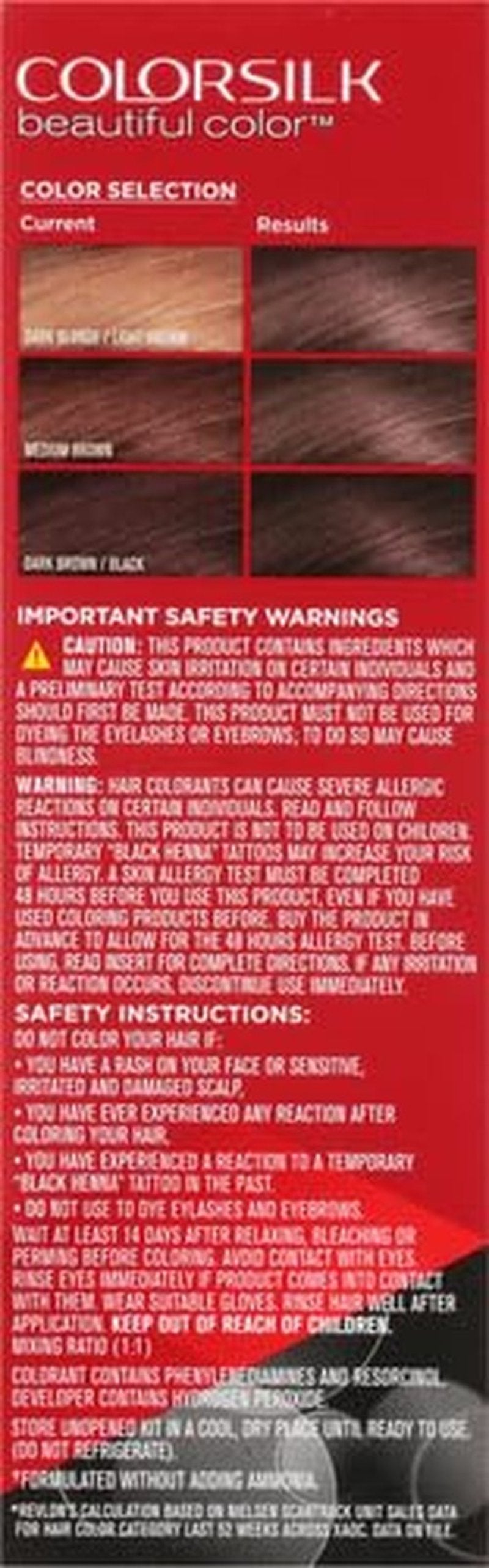 Permanent Hair Color by Revlon, Permanent Hair Dye, Colorsilk with 100% Gray Coverage, Ammonia-Free, Keratin and Amino Acids, 41 Medium Brown, 4.4 Oz (Pack of 1)