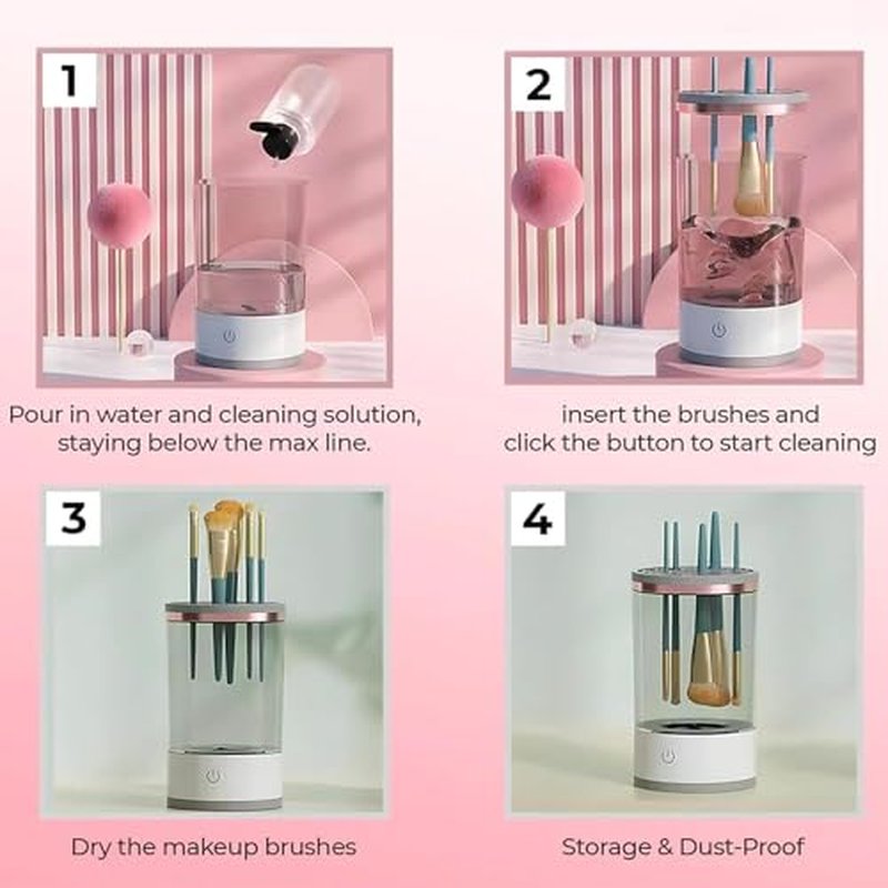 Beauty Swirl Cosmetic Brush Cleaner, the cozy luna makeup brush cleaner, electric make up brush cleaner machine, Rechargeable & Deep Spinning Cleaning (White*2,Plug-in Type)