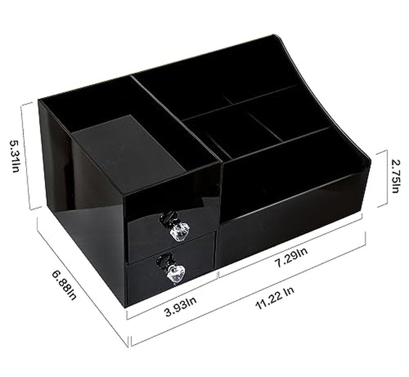 Simbuy Makeup Organizer for Vanity, Bathroom Countertop Organizer with Drawers for Cosmetics, Cologne, Skin Care Deodorant, Shaving Lotion (Black).