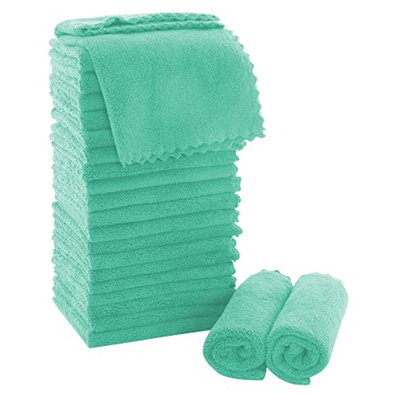 MOONQUEEN Ultra Soft Premium Washcloths Set - 12 x 12 inches - 24 Pack - Quick Drying - Highly Absorbent Coral Velvet Bathroom Wash Clothes - Use as Bath, Spa, Facial, Fingertip Towel (Aqua Green)