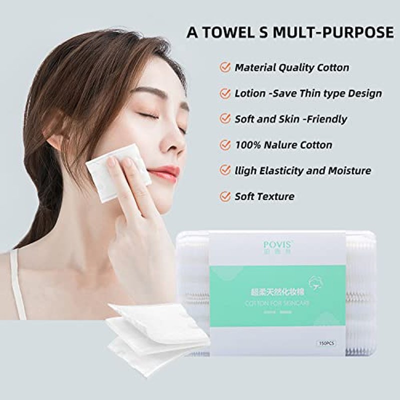 Premium Square Cotton Pads Classic 150 Count, 100% Cotton Not to Shed or Fall Apart Ultra Soft Perfect for Removing Makeup | Triple Layered Cosmetic Cotton Pads for Toner and Skincare Product