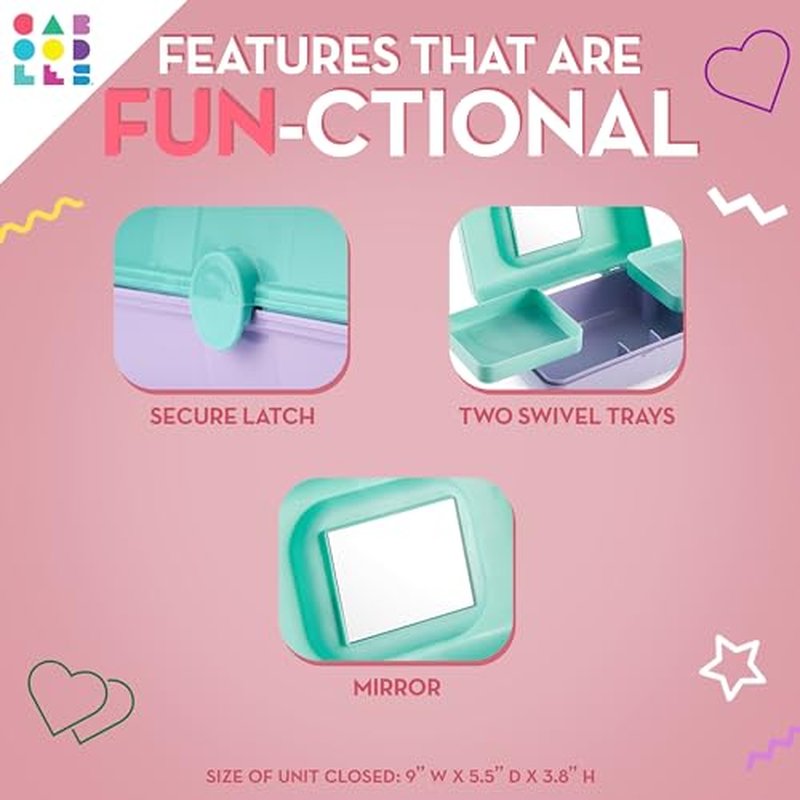 Caboodles Pretty in Petite Makeup Box, Two-Tone Pink on Lavender, Hard Plastic Organizer Box, 2 Swivel Trays, Fashion Mirror, Secure Latch for Safe Travel