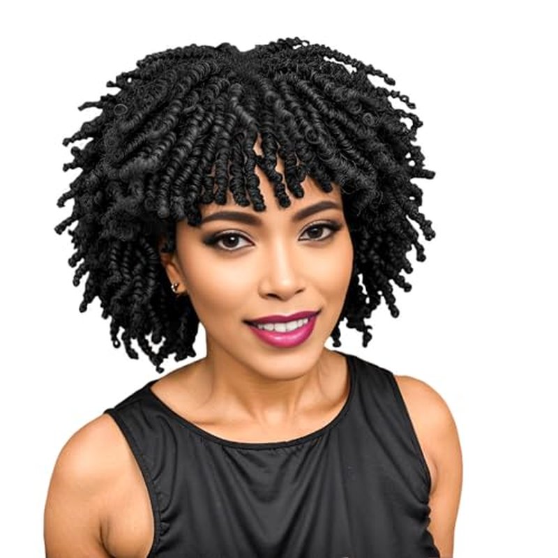 Niseyo Pre twisted Bob Spring Twist Hair 6 Inch 7 Packs Short Pre-looped Crochet Braid (1#/Jet Black)