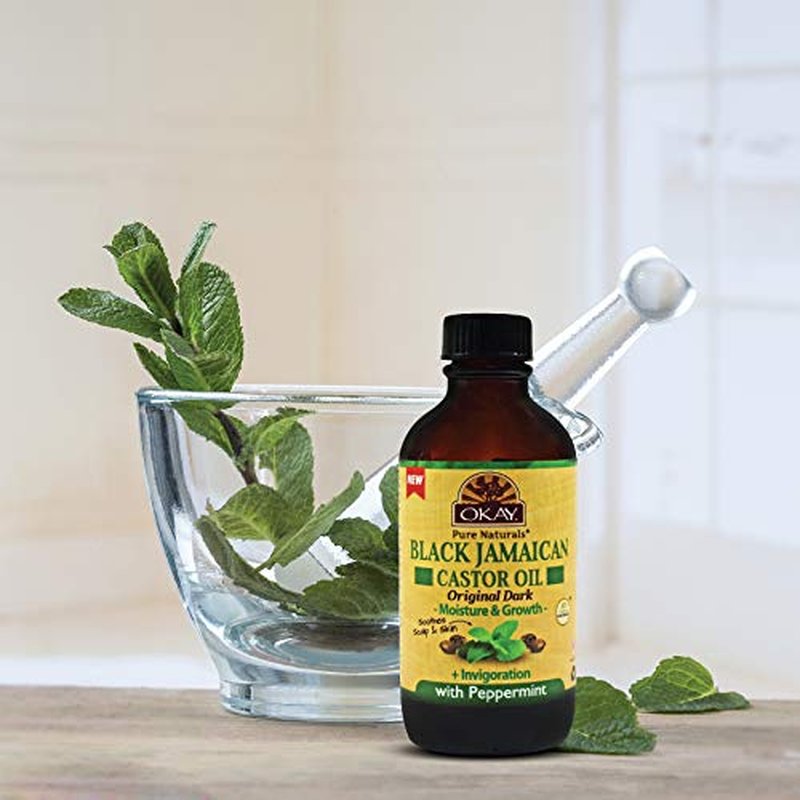 Okay Black Jamaican Castor Oil Original Dark with Peppermint 4oz / 118ml (Pack of 2)