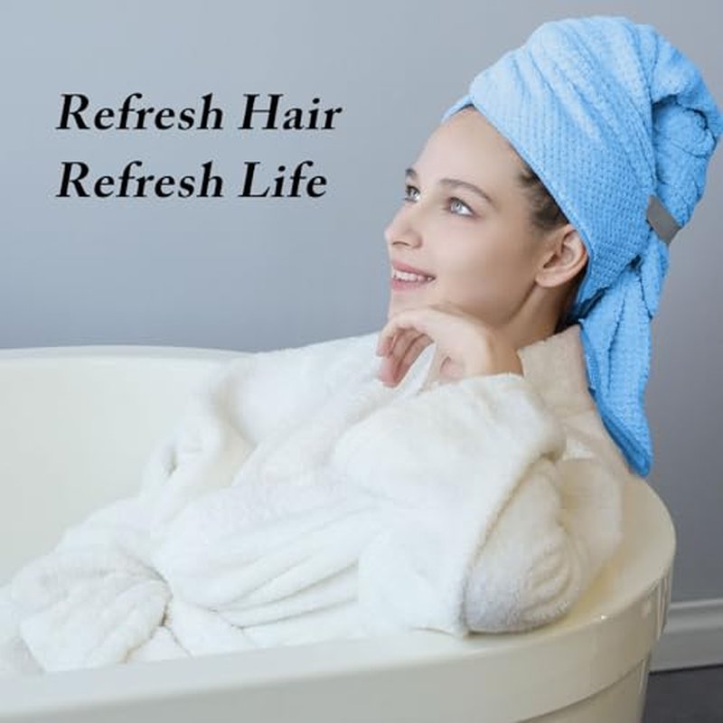 Wuwahold Microfiber Hair Towels, Waffle Hair Towel Set, Super Soft Highly Absorbent, Sturdy Quick Drying Turbans for Long, Thick, Curly Hair (5 Pack, 40" x 20")