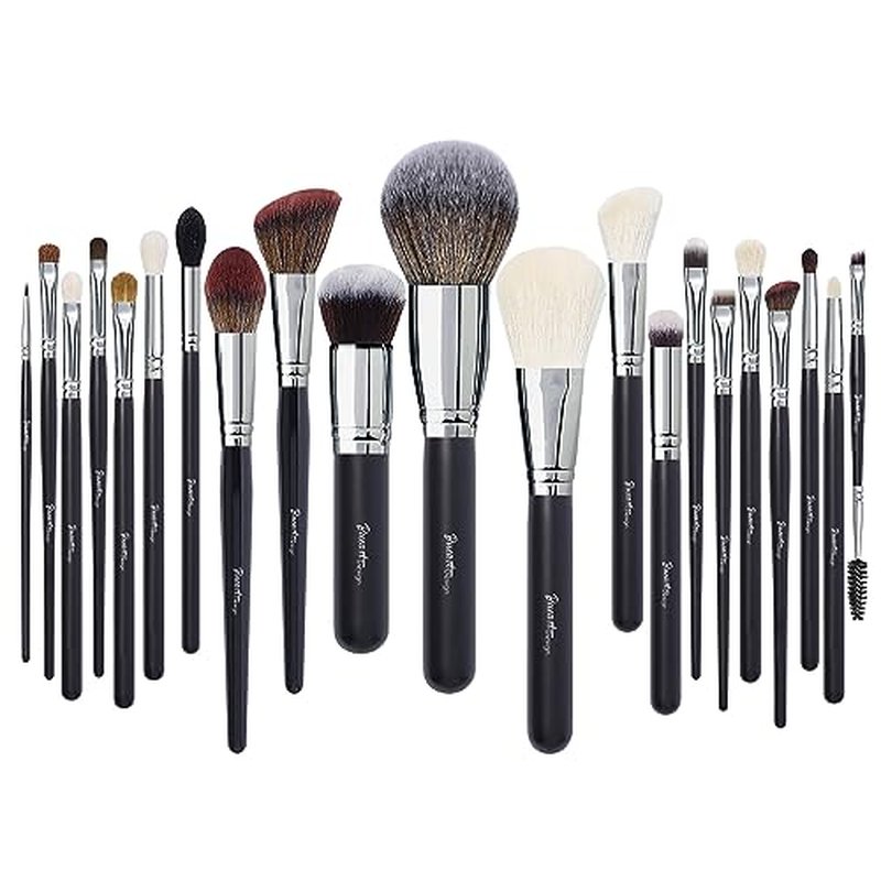 Bueart Design Pro makeup Artist Brushes Set 34Pcs Goat Hair Horse hair Makeup Brush Set with extra Large Holder (22Pcs Matte Black)