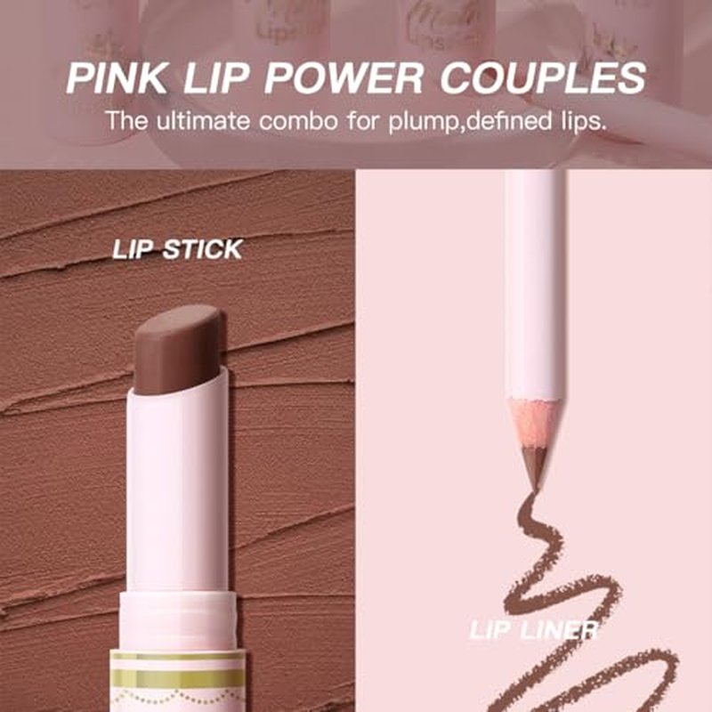 USHAS Lipstick and Lip Liner Combo Set 2 in 1 Waterproof Lipstick for Women Lip liner Set Long Lasting Lipstick, Matte Lipstick Pen with Lip Liner Set Makeup Kits (S16, Pack of 1)