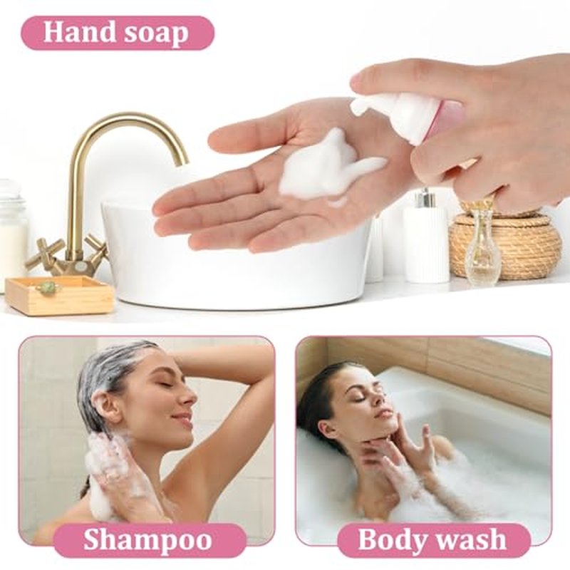 Molain 2 Pack Foam Pump Bottle Dispenser, Travel 60 ml/2 oz Refillable Empty Plastic Foaming Soap Dispenser for Hand Soap, Face Wash, Lash Shampoo, Skin Care (Pink)