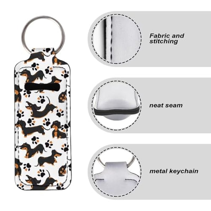 SEANATIVE Cute Dachshund Lipstick Holder Keychain Neoprene Lip Balm Holder Portable Lip Gloss Keychain Pocket Keychain Clip-on Sleeve Chapstick Holder for Women Travel