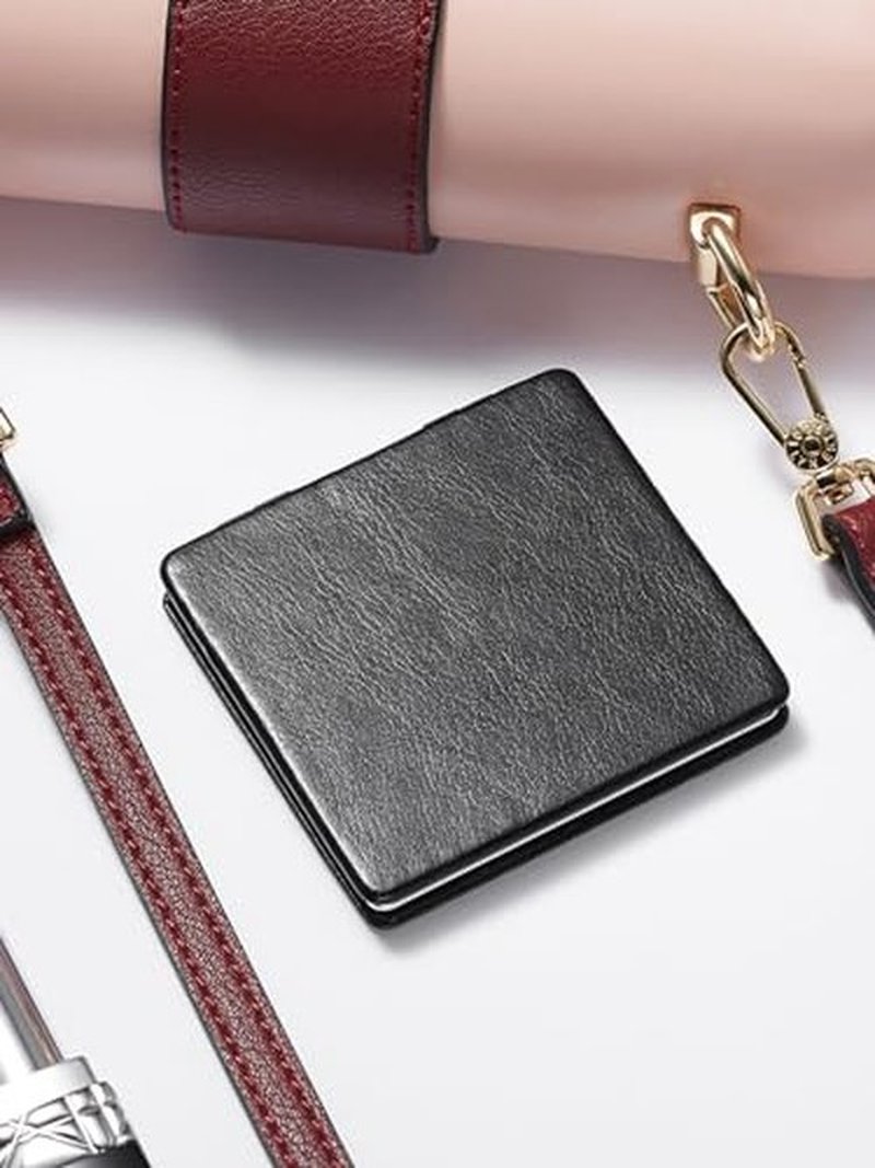 OMIRO Compact Mirror, Glitter PU Leather 1X/3X Magnification, Ultra Portable for Purses, 2.4" W x 3.4" L (Red)