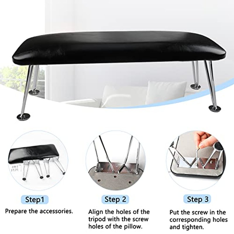 BQAN Nail Arm Rest, Arm Rest for Acrylic Nails with Non-slip, Professional Microfiber Leather Hand Rest Nail Table Desk Manicure Pillow Cushion for Nail Salon Use (Black)