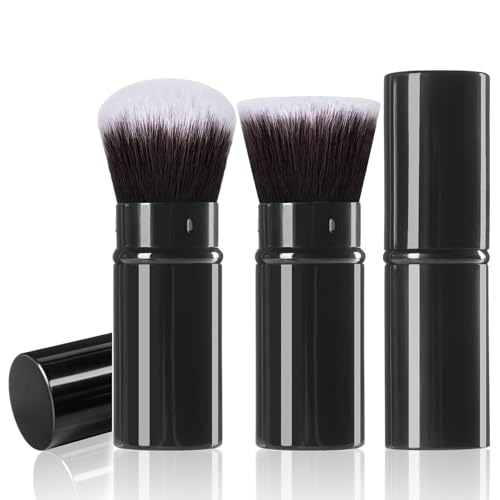 Keriloo Retractable Makeup Brush 2 Pack, Travel Kabuki Powder Foundation Makeup Brush Face Blush Brushes for Blending Liquid, Blush, Bronzer, Buffing, Sunscreen,Flawless Cosmetics