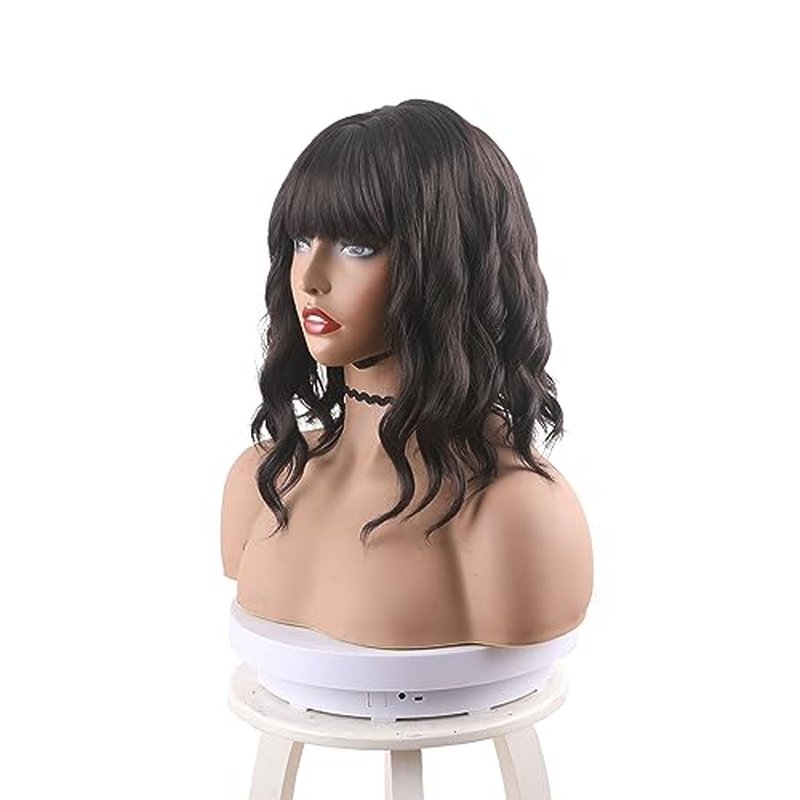 Zuoou Synthetic Blonde Short Curly Bob Wig with Bangs, Stylish Cute Wavy Hair Shoulder Length Pastel Cosplay Wigs for Women Girls Daily Use