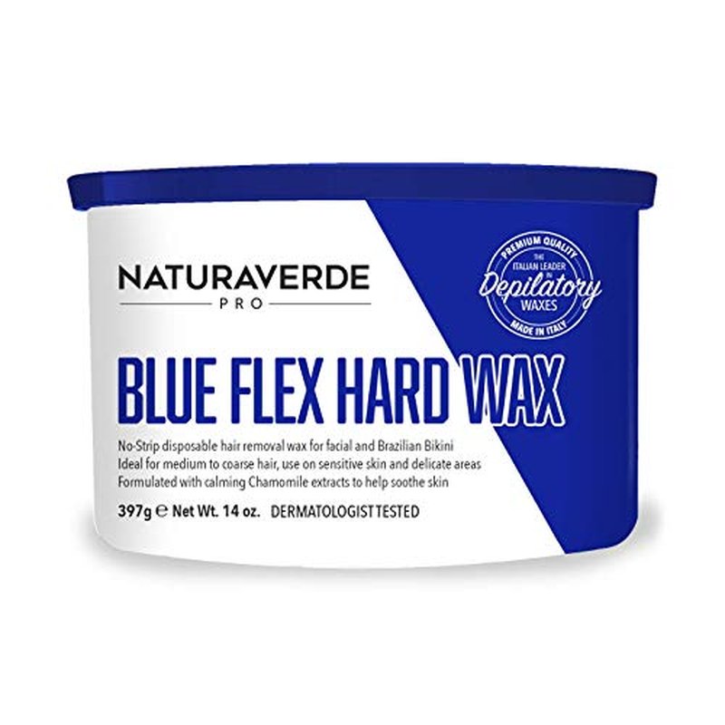 NaturaverdePro Blue Flex Hard Wax, Body and Facial Hair Removal, Brazilian Bikini Wax for Women with Calming Chamomile - 14oz