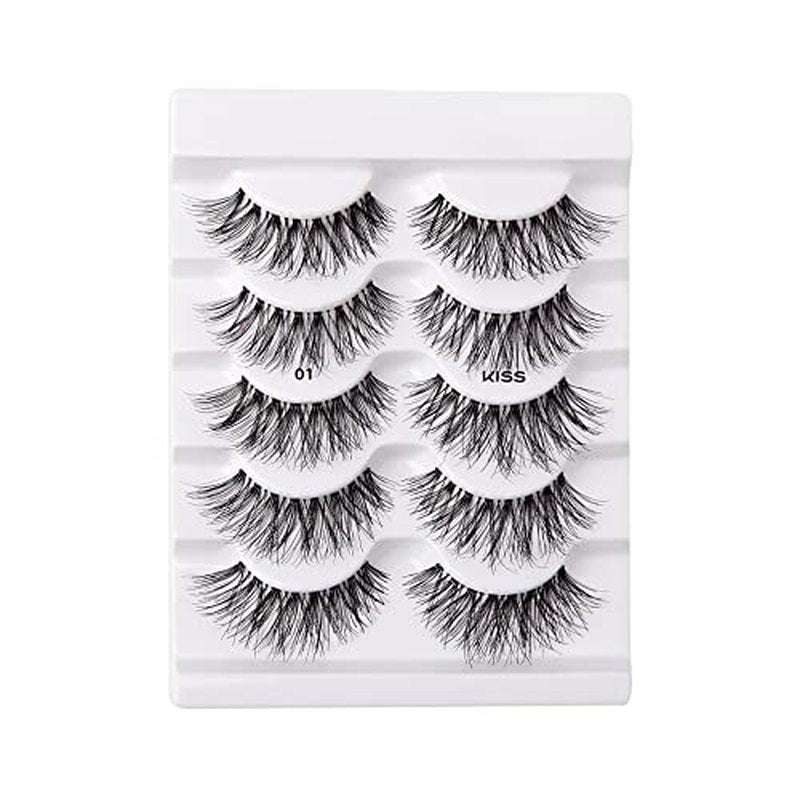 KISS So Wispy, False Eyelashes, 'Style #01', 14 mm, Includes 5 Pairs Of Lashes, Contact Lens Friendly, Easy to Apply, Reusable Strip Lashes, Multipack