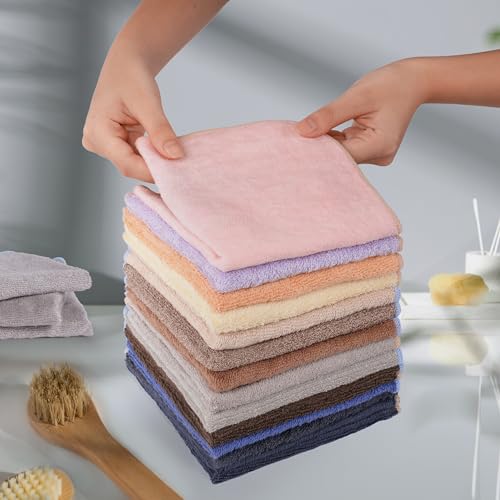 SUMSOFT Cotton Washcloths Towel Set 15 Pack 10"x10" Soft Face Cloths for Washing Face, Multi-Purpose Fingertip Wash Cloths for Showering, Hotel, Spa, & Kitchen