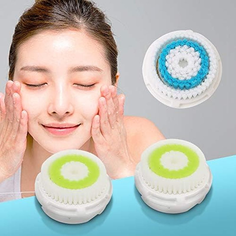 Replacement Facial Cleansing Brush Head Compatible with Clarisonic Mia 1, Mia 2, Mia Fit, Alpha Fit, Smart Profile Uplift and Alpha Fit (Blue1+green1, 2 Pack)