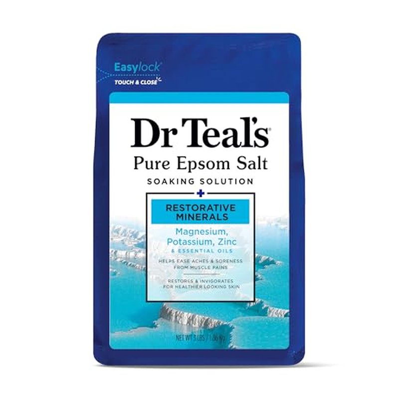 Dr Teal's Epsom Salt Magnesium Soak, Restorative Minerals with Magnesium, Potassium, Zinc & Essential Oils, 3 lbs (Pack of 4)