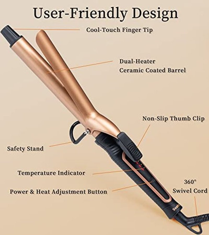 Svoky 1 Inch Tourmaline Ceramic Curling Iron | Professional Wand for Full Curls | Fast Heat Up, Dual Voltage for Travel