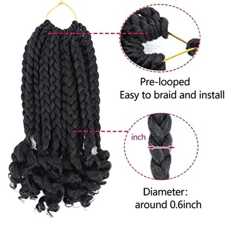 6 Packs Crochet Box Braids Curly Ends 10Inch Short Crochet Box Braids Hair for Women、Kids Pre Stretched Box Braid Crochet Hair for Black Women (1B# 10"6 Packs)