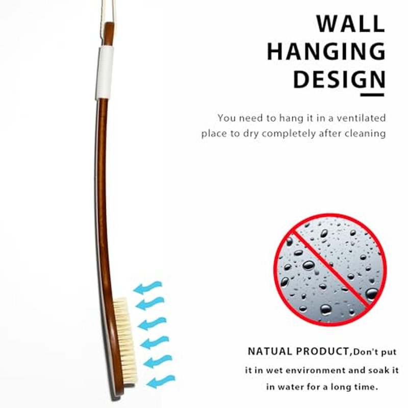 ICANdOIT-17.71Inch Natural Stiff Sisal Bristles Anti-Slip Long Handle Bath Brush,Bent Handle Shower Scrubber for Exfoliating,Shower Back Brush,Exfoliation Set with Pumice Stone(1 Pack)
