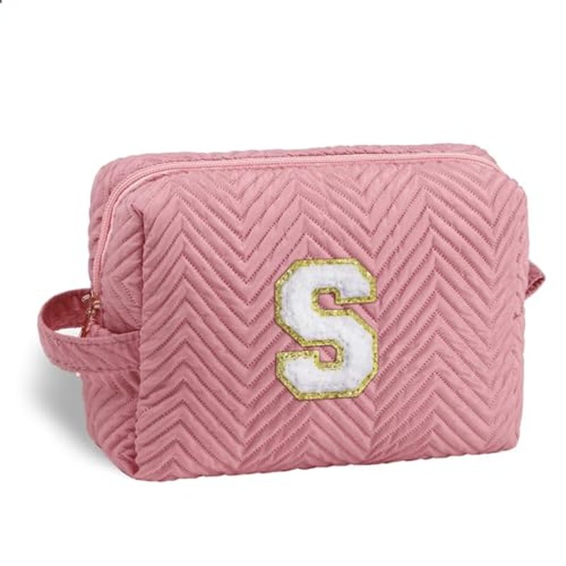 YOOLIFE Monogrammed Makeup Bag - Travel Cosmetic Bag Initial Make Up Bags for Women Makeup Bag Organizer Toiletry Bag Travel Gifts for Women U