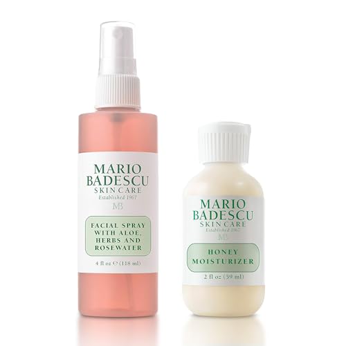Mario Badescu Rose Water Facial Spray & Honey Moisturizer Bundle | Hydrating Aloe, Herbs & Rosewater Face Mist + Honey-Infused Face Cream for Dry, Sensitive & Combination Skin | Nourishing Daily Moist