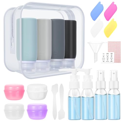 Muslish 21 Pack Travel Bottles for Toiletries, Leak-Proof TSA Compliant Silicone Travel Size Containers for Shampoo and Conditioner, BPA Free with Toiletry Bag (Apricot)