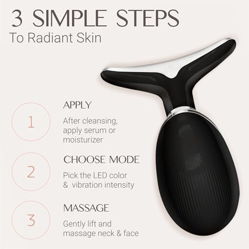 7-Color LED Face Massager With Display & Adjustable Vibration Intensity, Heating 3 in 1 Black Red Light Device, Skin Tightening Facial Massager