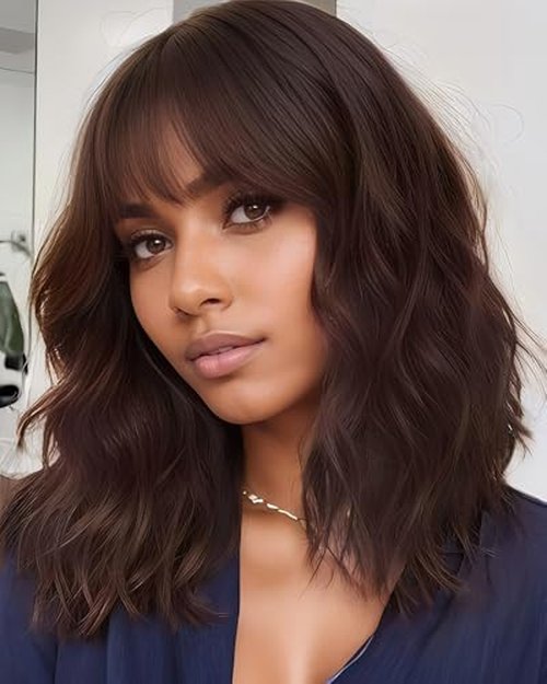 Short Wavy Ombre Red Wig with Bangs for Women Short Curly Bob Wine Red Hair Wig Synthetic replacement Wigs Costume Cosplay Wig for Daily Wearing(14'' Ombre Red)