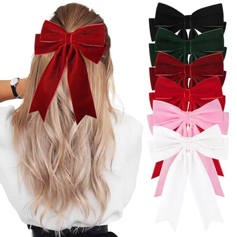 6PCS Velvet Bows Hair Clip Ribbon Accessories Ponytail Holder Hair Bow for Women Girls Toddlers Teens Kids