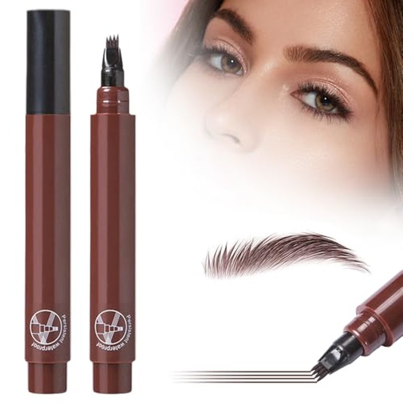 Microblading Eyebrow Pen, 2024 New Magic Eyebrow Pencil with 4 Fork Tip, Natural Brows Eyebrow Pen, Waterproof Fine Stroke Brow Pencil (Dark Brown)