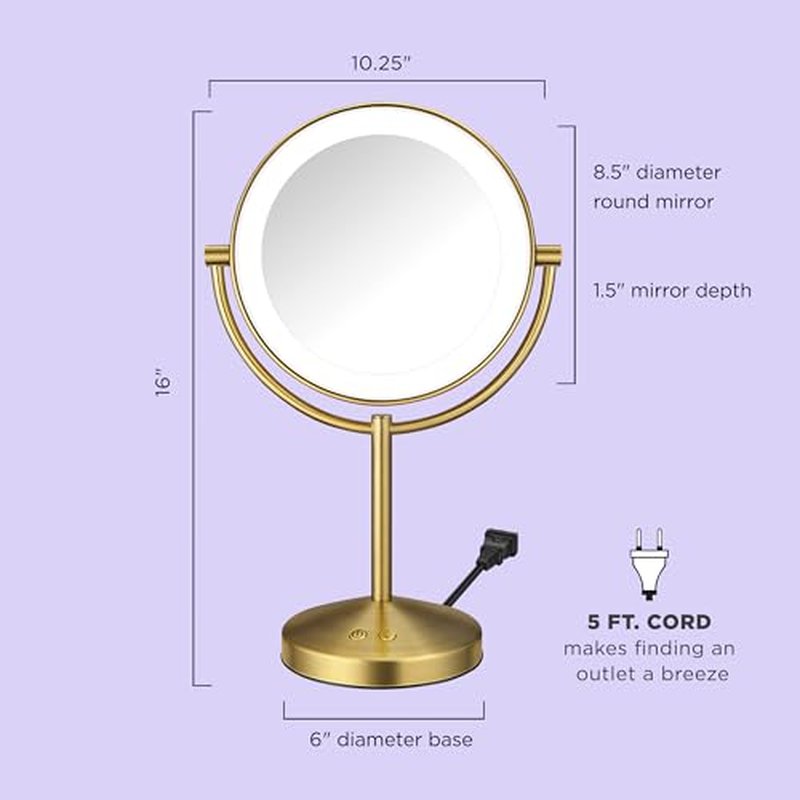 Conair Lighted Makeup Mirror, LED Vanity Mirror, 1X/10x Magnifying Mirror, Corded in Brushed Brass Finish