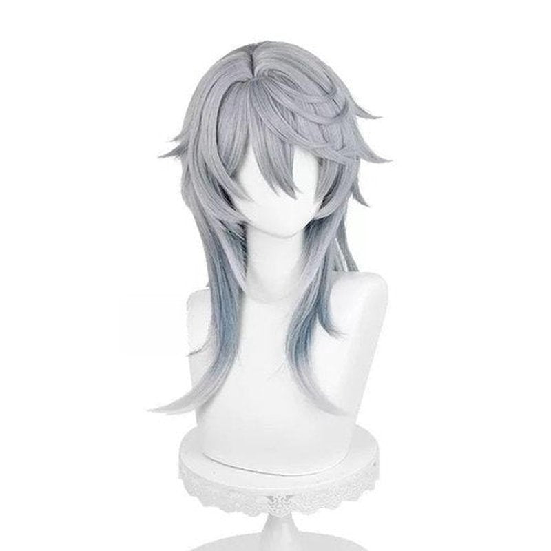 Gorgewg for Sunday Star Rail Cosplay Wig HSR Medium Grey Blue Side Part Layered Roleplay Costume Wigs Synthetic Hair for Women