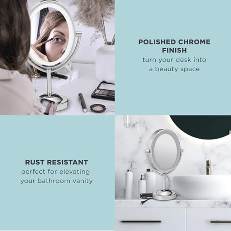 Conair Lighted Makeup Mirror, LED Vanity Mirror, 1X/7X Magnifying Mirror, Double Sided, Corded in Polished Chrome