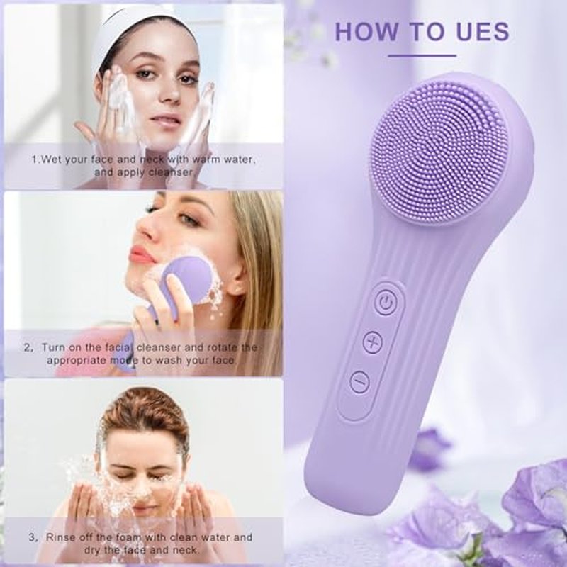 Feoflen Silicone Face Scrubber Exfoliator, Silicone Face Wash Brush for Men & Women, Ipx7 Waterproof Rechargeable Facial Cleaner for Deep Cleansing, Exfoliating, Massage Face Scrubber (Black)