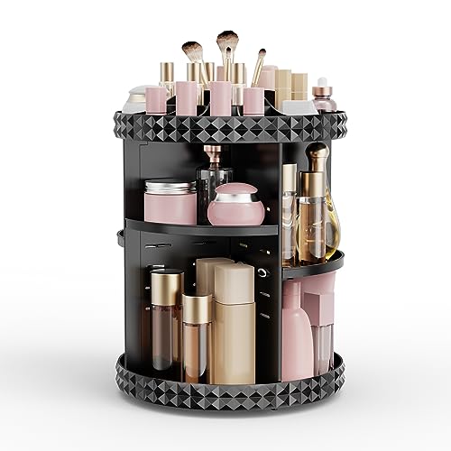 Rosoenvi Rotating Makeup Organizer, 360° Spinning Skincare Organizers, Adjustable Layer Cosmetic Storage Lazy Susan Makeup Organizers for Dresser Bathroom, Medium, Black