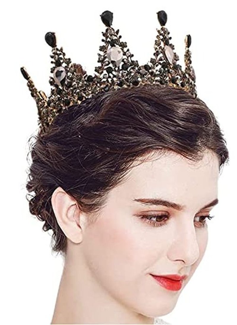 Yovic Baroque Wedding Crown Black Rhinestone Bridal Crowns and Tiaras Crystal Queen Crown Halloween Costume Hair Accessories for Women and Girls(Black-3)