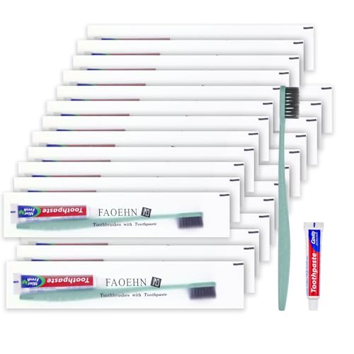FAOEHN Disposable Toothbrushes with Toothpaste Pack of 30,Straw Green Toothbrush in Bulk with 10g Toothpaste Individually Wrapped Disposable Travel Toothbrushes Kit for Homeless,Airbnb,Hotel,Charity