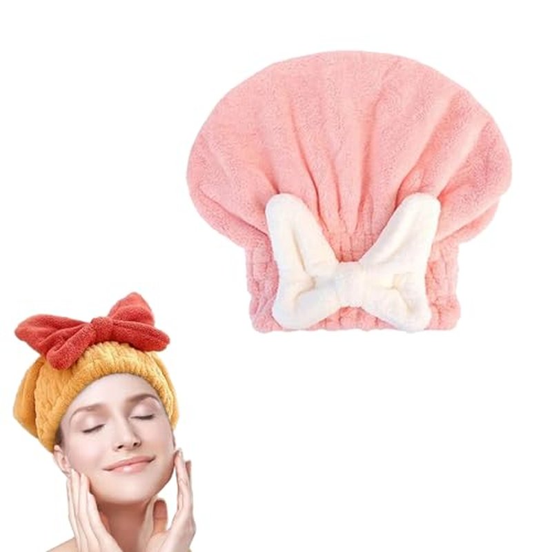 GDSAFS New Super Absorbent Hair Towel Wrap for Wet Hair, 2025 New Microfiber Hair Towel Wrap Dry Turban, Soft Bow Tie Plopping Head Towels Shower Cap, Quick-Drying Thickened for Women (Pink)