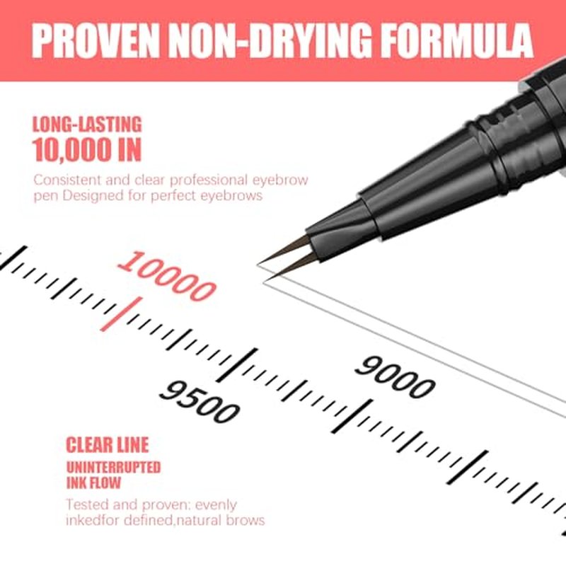 Eyebrow Pen, Curved Microblading Eyebrow Pencil, 2-in-1 Dual-Ended Natural Brow Eyebrow Pen with Micro-Fork-Tip and Precise Brush-Tip, Waterproof Long-Lasting Microblading Eyebrow Pen, Black