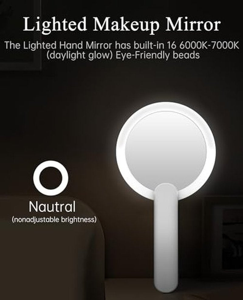 FASCINATE Handheld Mirror with Lights, Perfect for Travel, Compact, Pocket, Purse, Folding