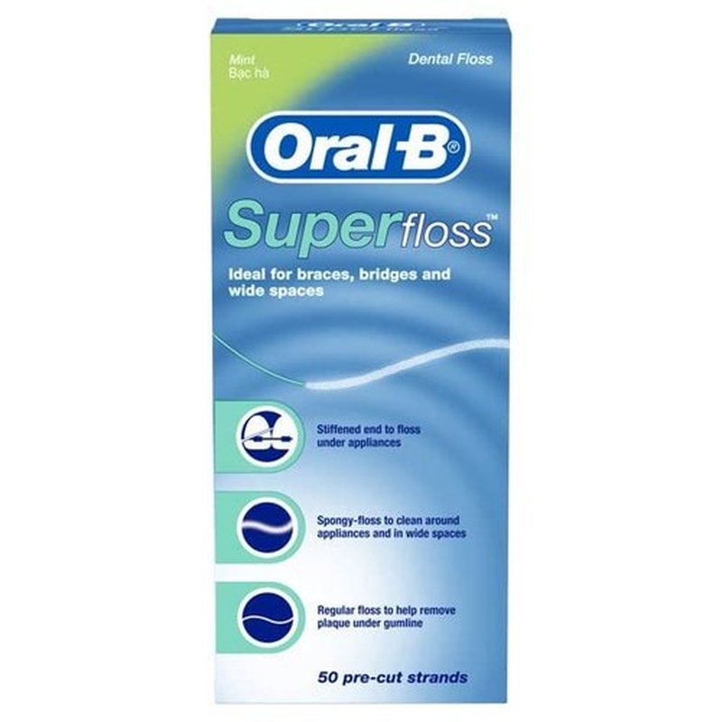 Oral-B Super Floss Mint Dental Floss for Braces Bridges - 50 Strips ( 2-pack )